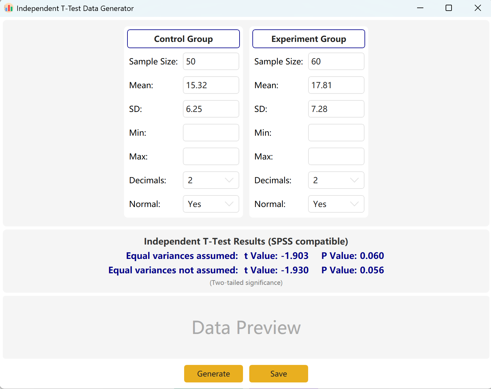 T-Test Configuration